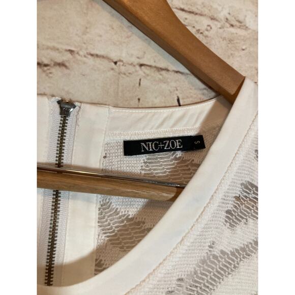 Nic + Zoe Top Womens Small White Mesh Semi Sheer Beachy Tropical Coquette Zip - Picture 4 of 14